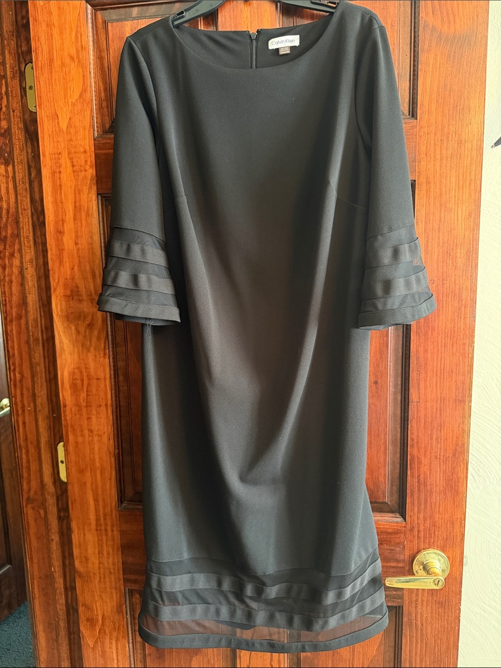 Calvin Klein Black Midi Dress with Tiered Sleeve and Hem Bands